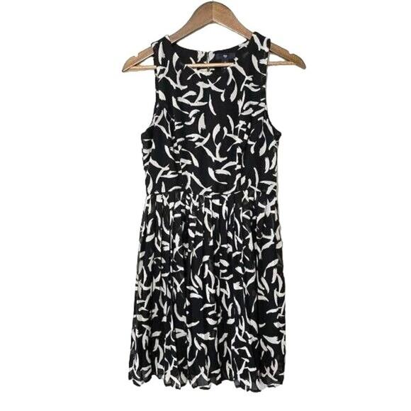 Gap Dress Sleeveless Pleated Painterly Ink Brush Stroke Print Size 4 - Picture 1 of 9